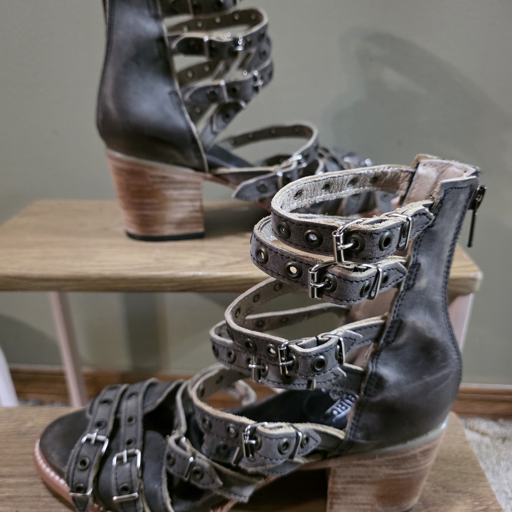 Freebird Black Strappy Heeled Boots